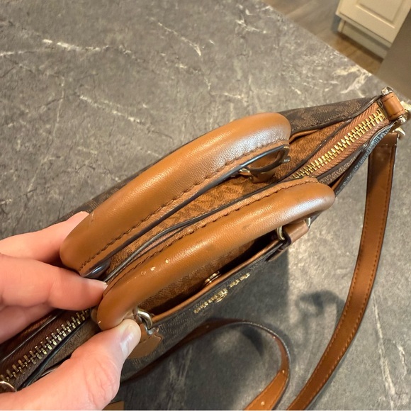 Michael Kors Austen signature logo canvas satchel bag purse brown - Picture 4 of 12